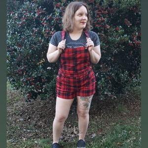 Blackheart red & black plaid overall shorts